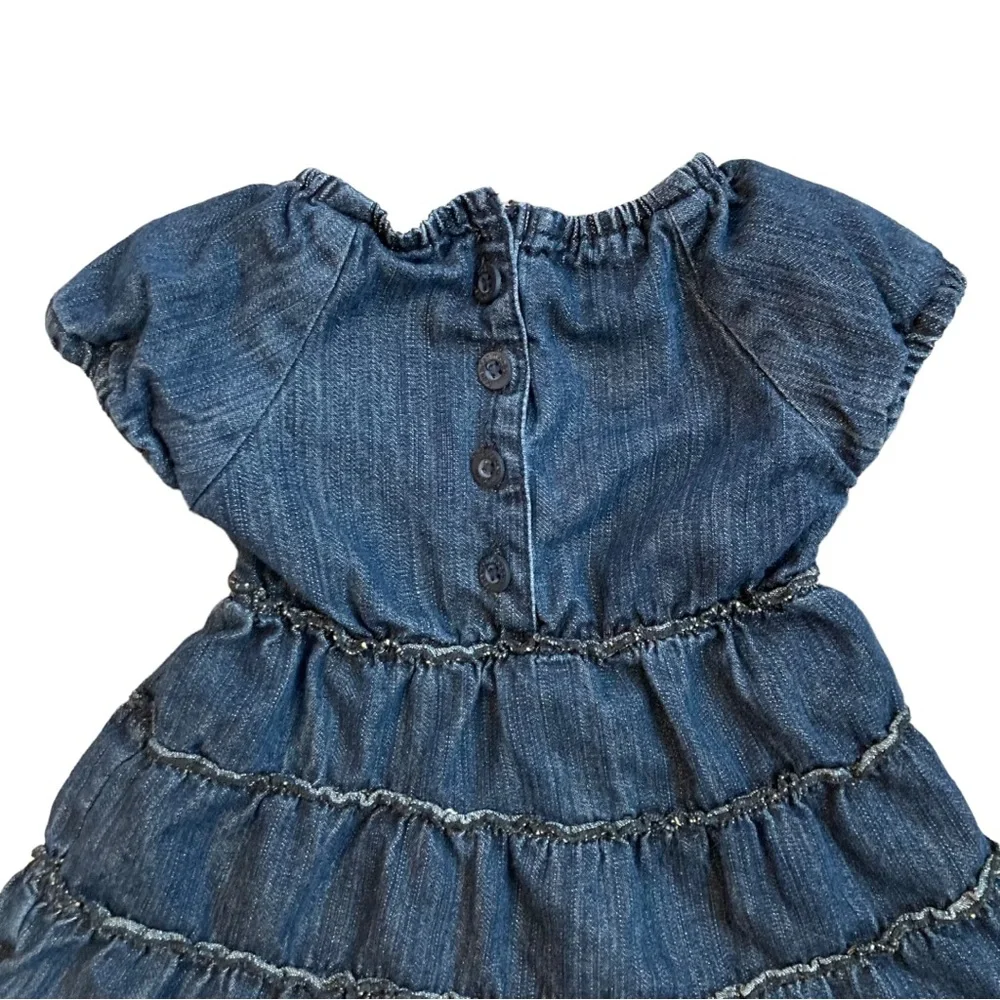 Paper denim & cloth denim tiered ruffle dress with puff sleeves, Sz 24M